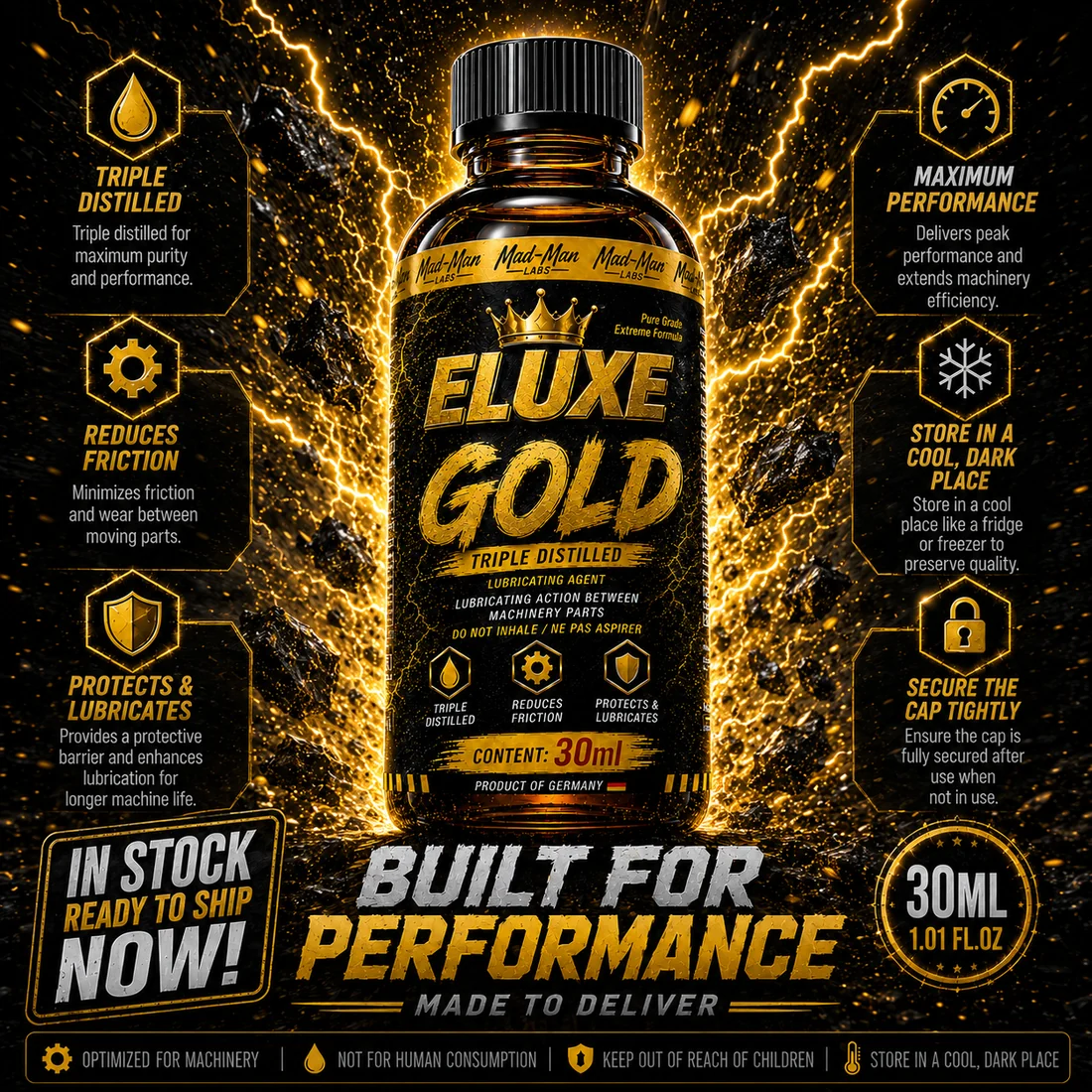 ELUXE Gold 30ml machine oil lubricant product information image