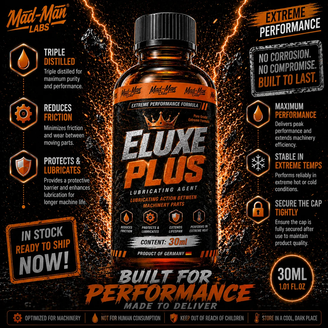 ELUXE Plus 30ml machine oil lubricant product information image